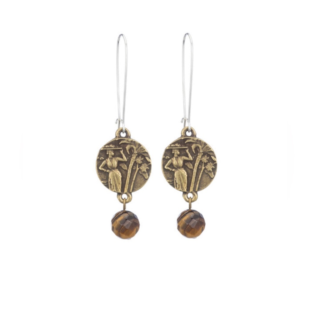 French Kande Tiger Eye Earrings